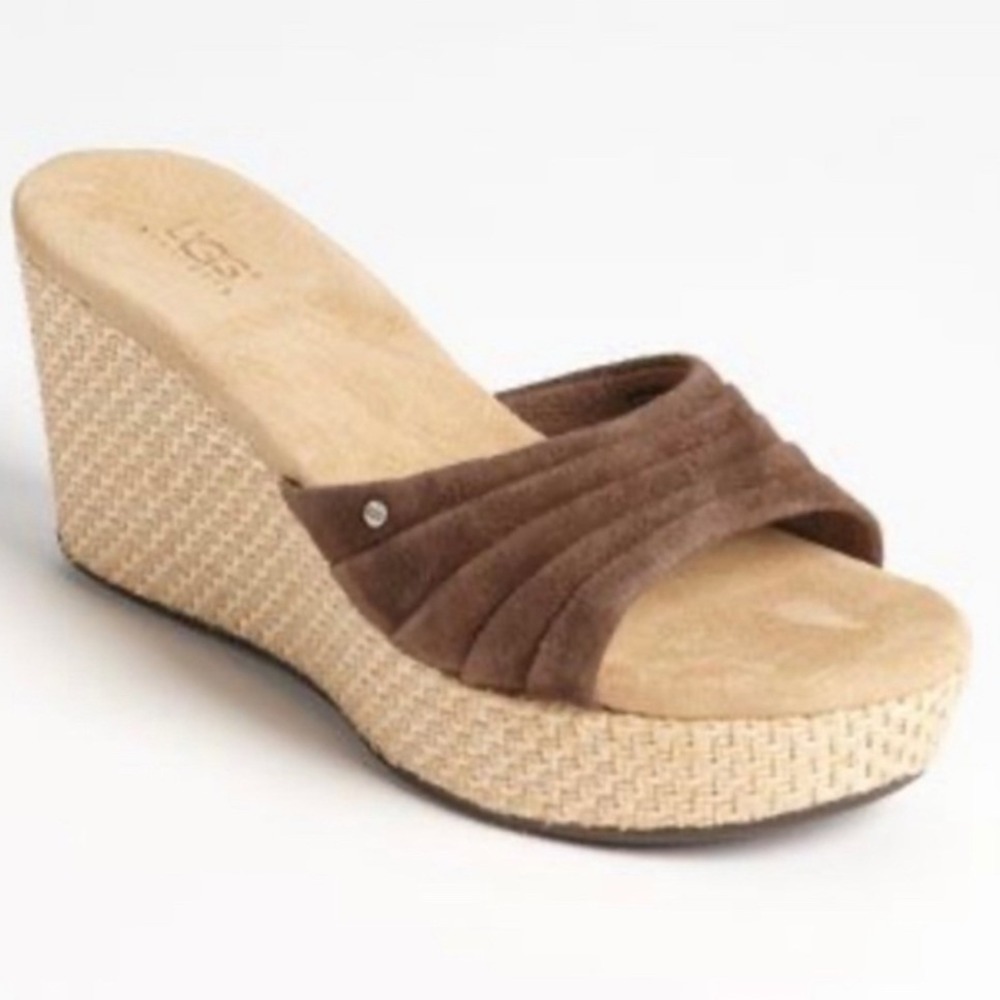 UGG Alvina Woven Wedge Sandal Womens 8.5 Brown Suede Platform 3100